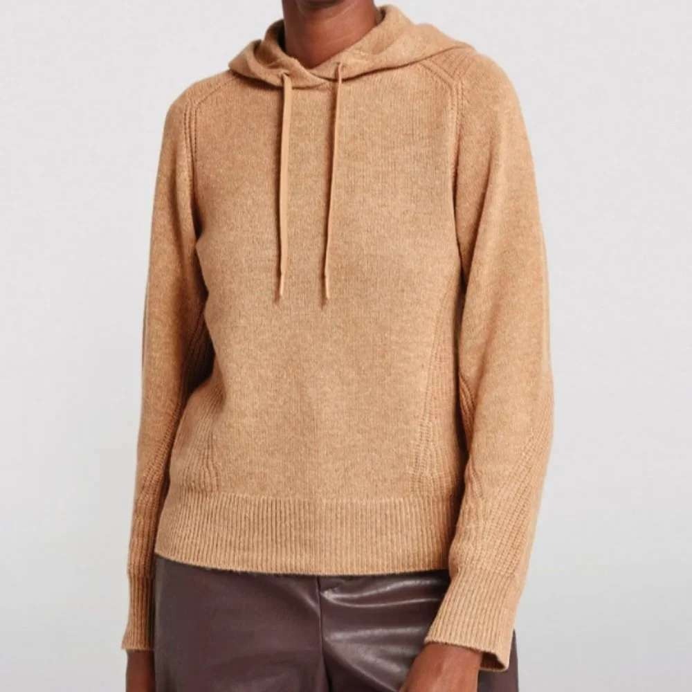 rag & bone Wool Cashmere Hooded Sweater M Camel Mixed Knit Hoodie Fall Layering